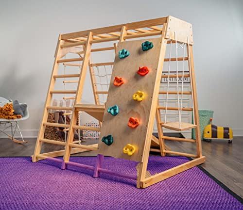 Indoor Toddler & Child Indoor Gym Playground Climber Real Wooden Playset 6-in-1 Slide, Rock Climb... | Amazon (US)