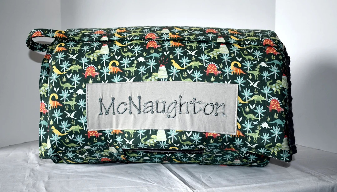 Green Jurassic Prehistoric Dinosaur Memory Foam Kids Nap Mat with Grey Minky Dot Blanket, Prescho... | Etsy (US)