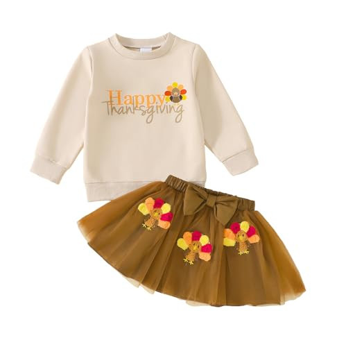 Tinypainter Toddler Girl Thanksgiving Outfit Little Turkey Sweatshirt+Bow Skirt Set Fall Clothes | Amazon (US)