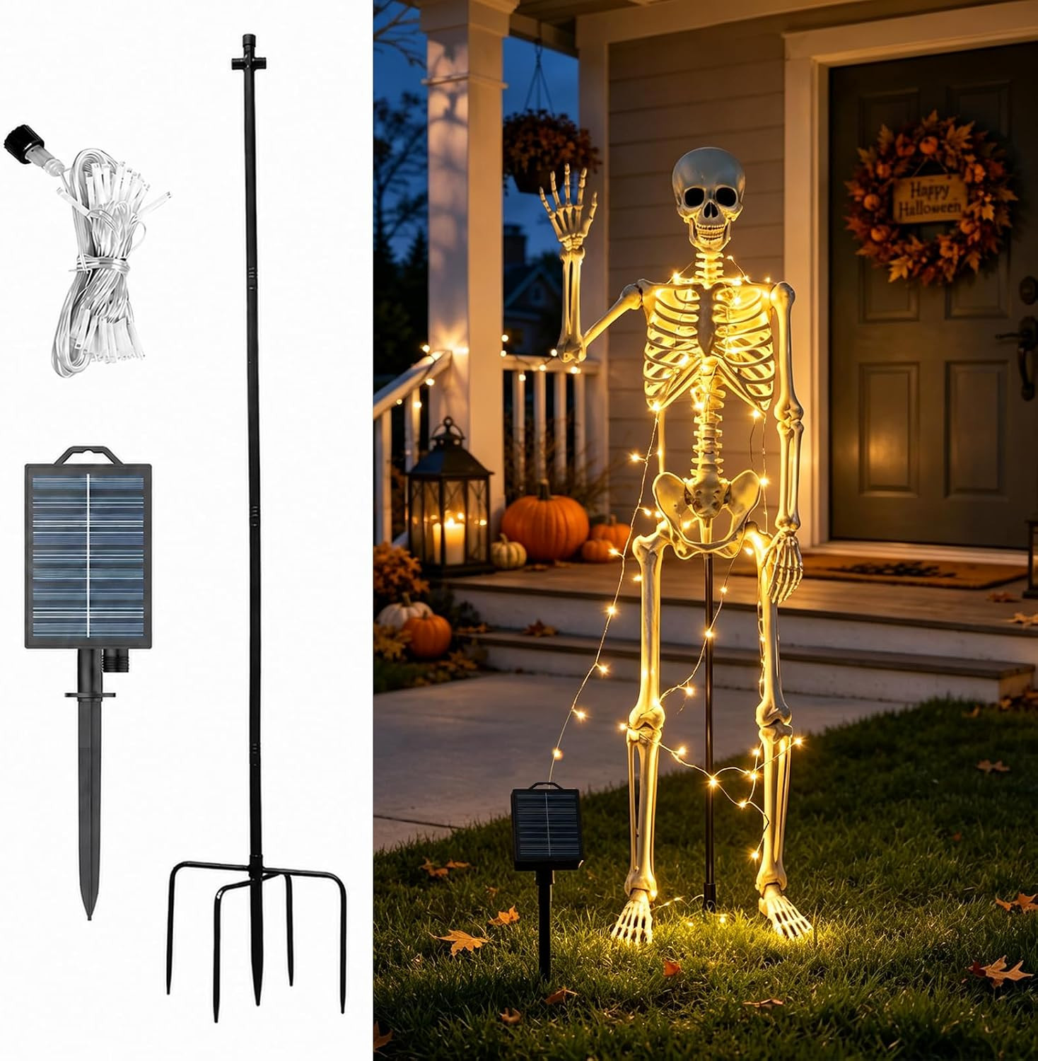 Halloween Skeleton Stand Kit & Solar String Lights,【Skeleton Not Included】 | Amazon (US)