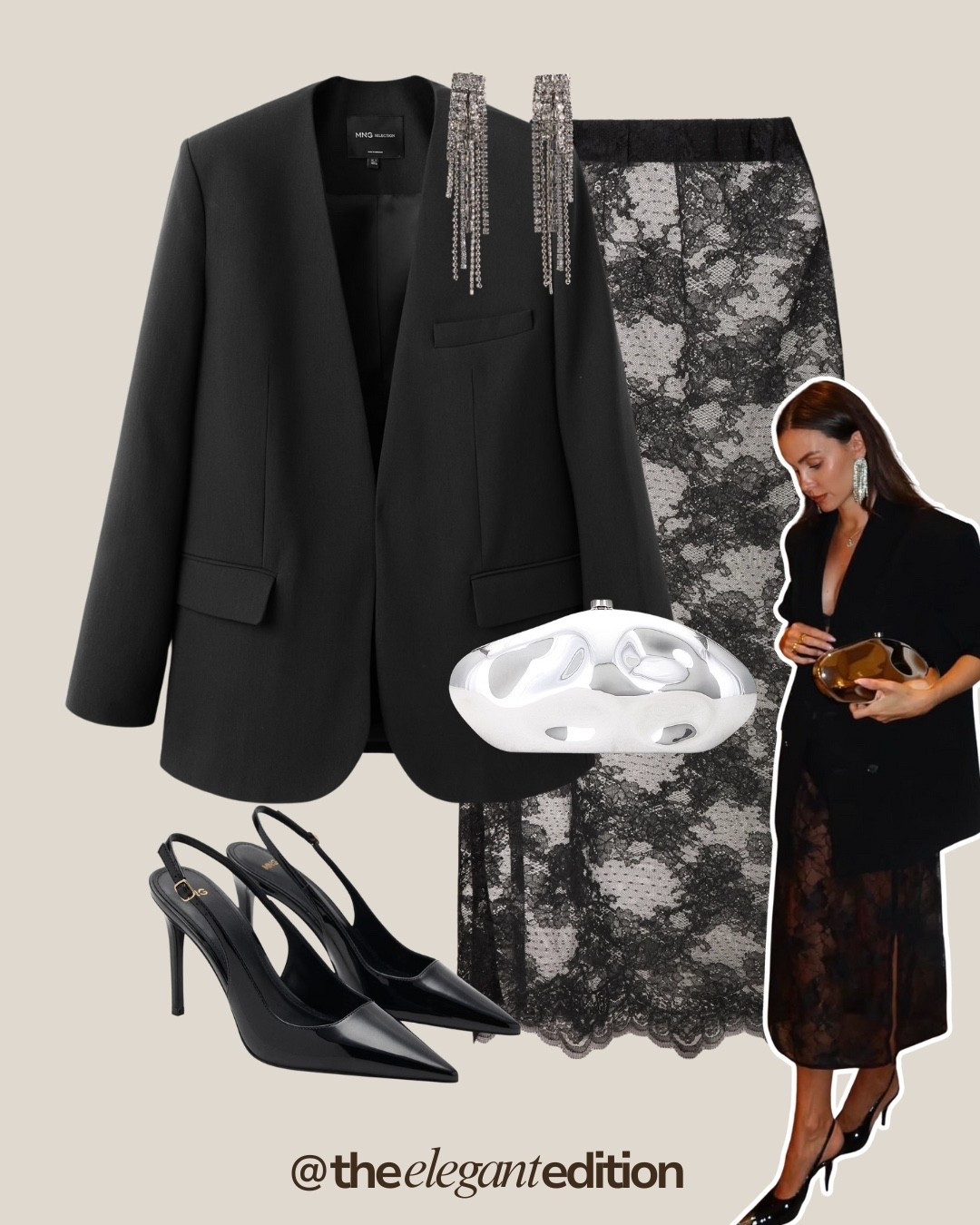 Black blazer party outfit with lace skirt
Oversized blazer, statement earrinfs, slingback heels, sculptural bag

Inspired by elegant evening style

#LTKEurope #LTKStyletip #LTKparty #blackblazer #laceskirt #partyoutfif #eveningwear

#LTKeurope #LTKpartywear #LTKstyletip