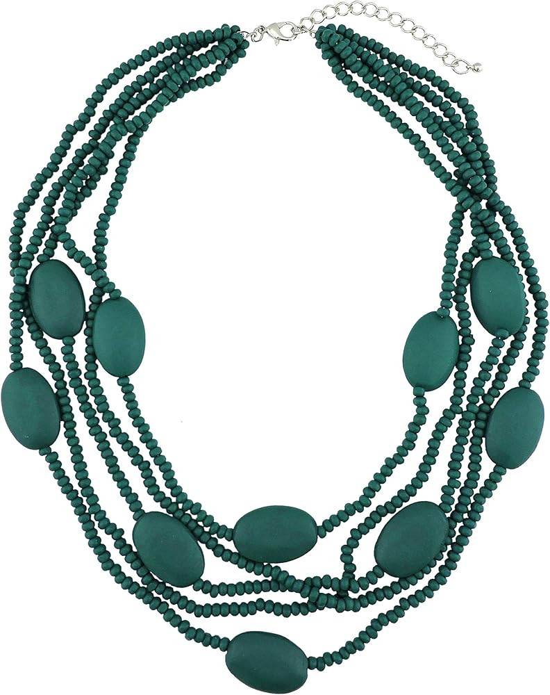 Coiris Multi Color 5 Layers Wood Beads Strand Statement Necklace for Women Chunky Collar (N0019) | Amazon (US)