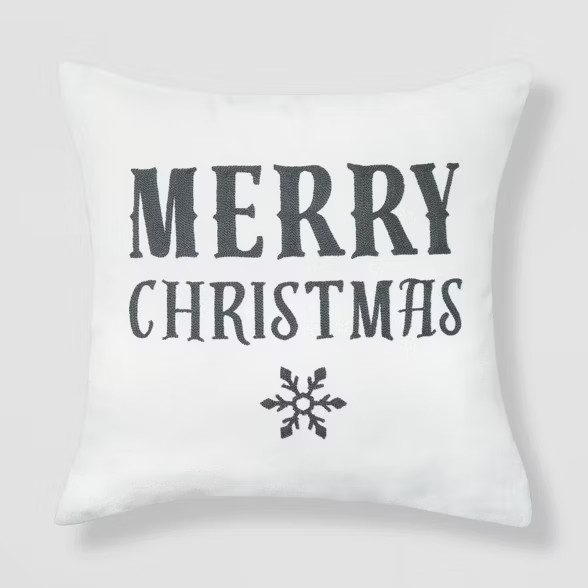 Merry Christmas with Snowflakes Throw Pillow Reversible Gray Solid Knit - Wondershop™ | Target