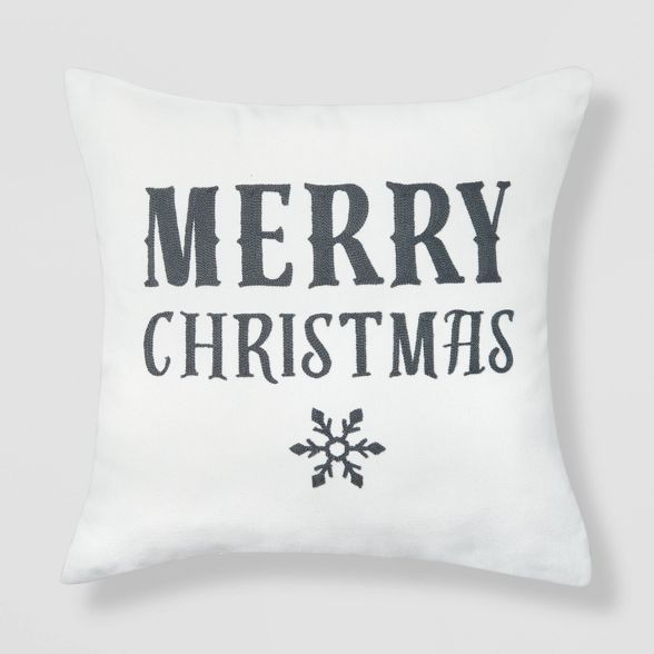 Merry Christmas with Snowflakes Throw Pillow Reversible Gray Solid Knit - Wondershop™ | Target