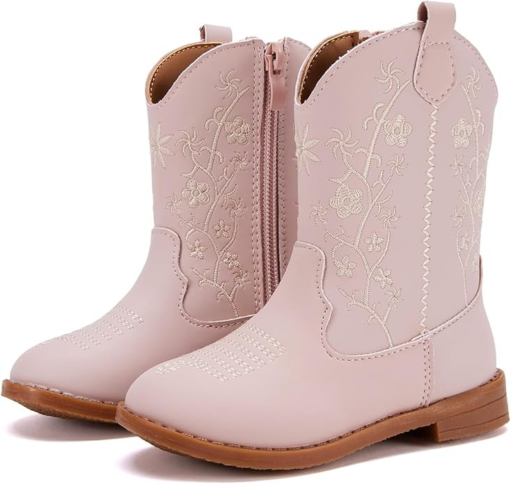 BMCiTYBM Toddler Girls Cowboy Cowgirl Boots Little Kids Pointed Toe Western Boots Mid Calf Side Z... | Amazon (US)