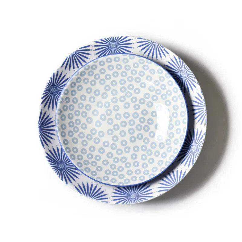 Iris Blue Burst Pip 2 Piece Platter Set | Wayfair North America
