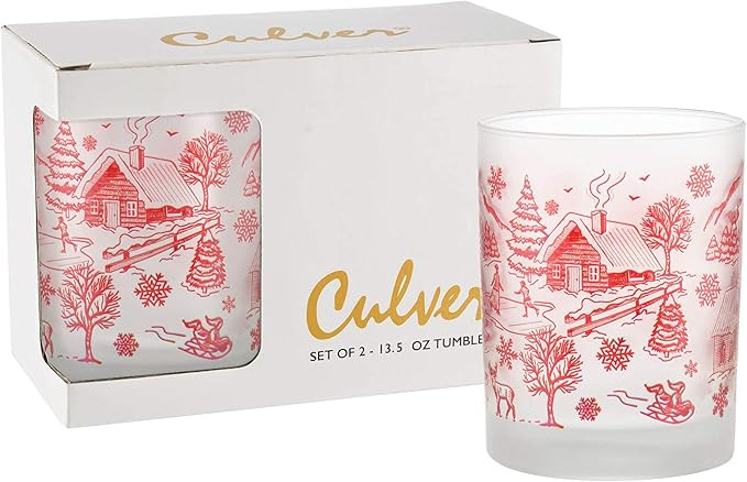 Culver Holiday Decorated Frosted Double Old Fashioned Tumbler Glasses, 13.5-Ounce, Gift Boxed Set... | Amazon (US)