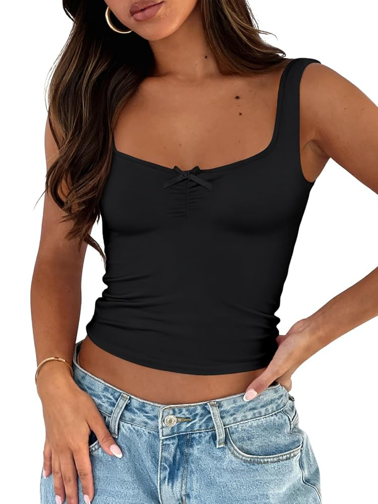 Trendy Queen Going Out Tops for Women Y2k Summer Teen Girls Cute Crop Tank Top Square Neck Basci ... | Amazon (US)