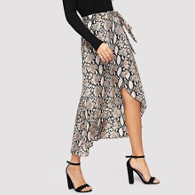 Snake Print Overlap Hem Skirt | SHEIN