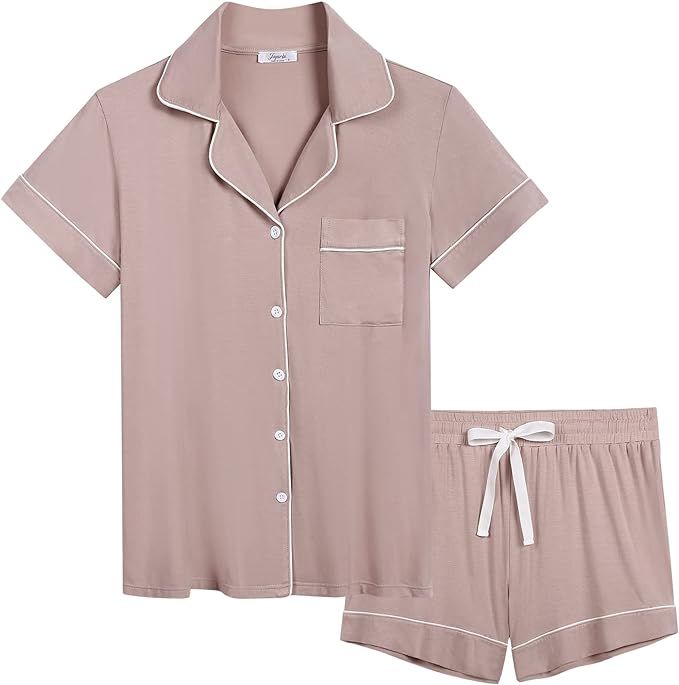 Joyaria Womens Viscose Pajama Button Down Short Sleeve Pj Set-Small-XXL | Amazon (US)