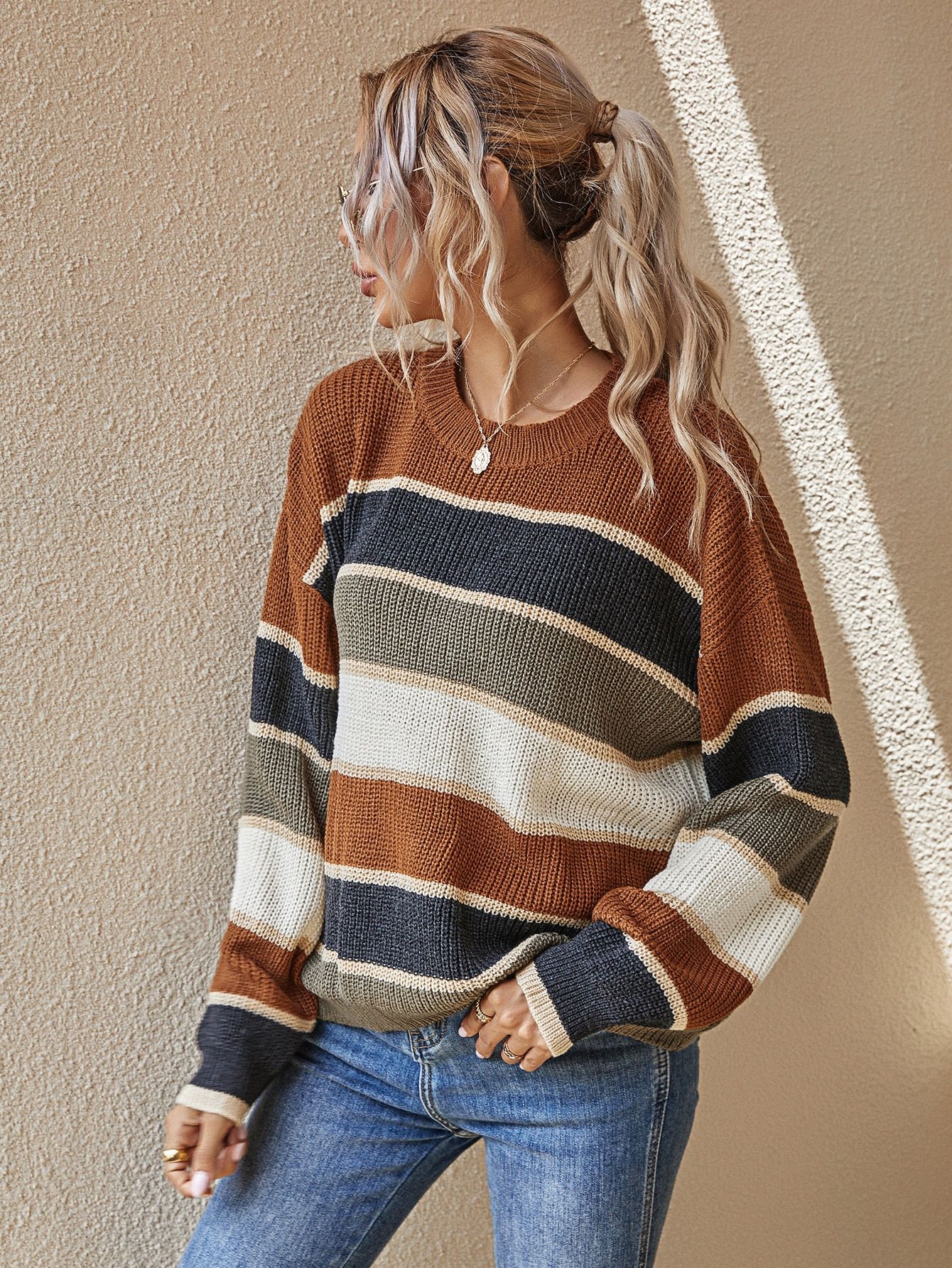 Striped Pattern Oversized Sweater | SHEIN