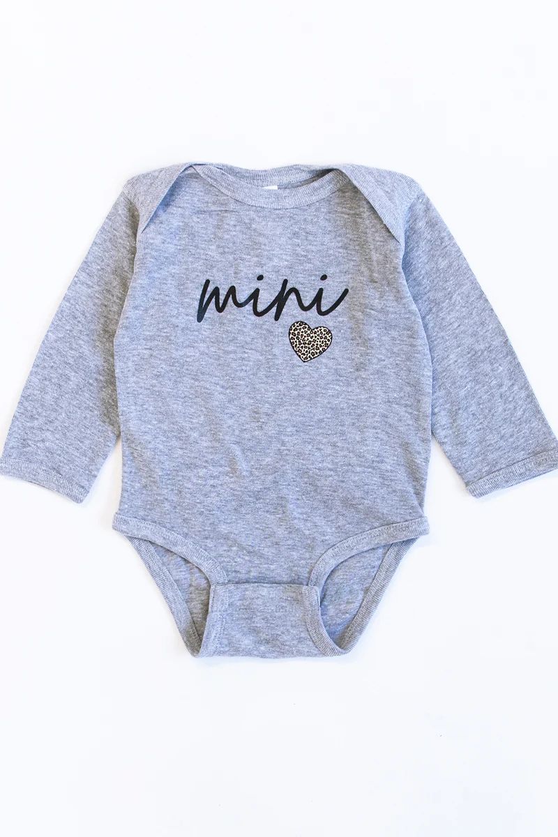 Mini Script Brown Animal Print Grey Graphic Onesie | The Pink Lily Boutique