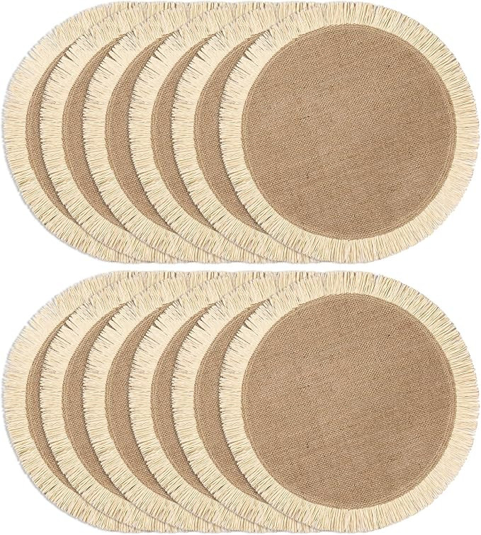 FunWheat Burlap Round Placemats Set of 12 for Dining Tables Woven 15 Inch Heat Resistant Jute Tab... | Amazon (US)