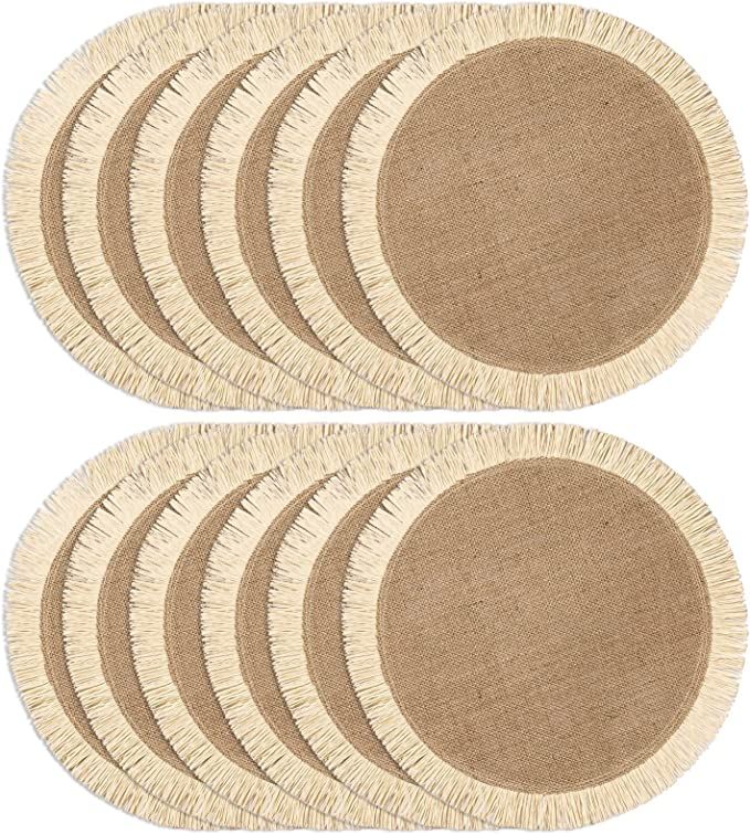 FunWheat Burlap Round Placemats Set of 12 for Dining Tables Woven 15 Inch Heat Resistant Jute Tab... | Amazon (US)