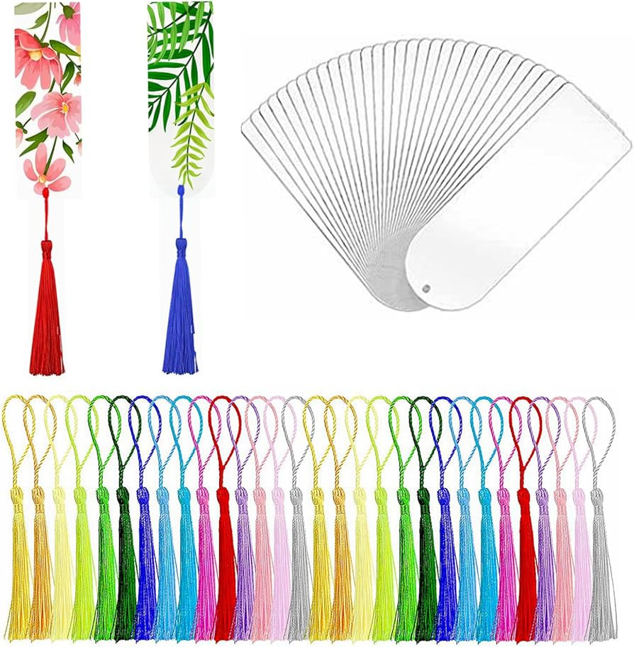 30PCS Acrylic Bookmark Blanks, Clear Acrylic Craft Bookmarks with 30PCS Colorful Tassels, Transpa... | Amazon (US)