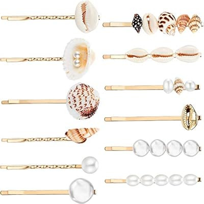 12 Pieces Faux Pearl Hair Clip Shell Barrettes Conch Pearl Hairpins Side Bangs beach seashell Hai... | Amazon (US)
