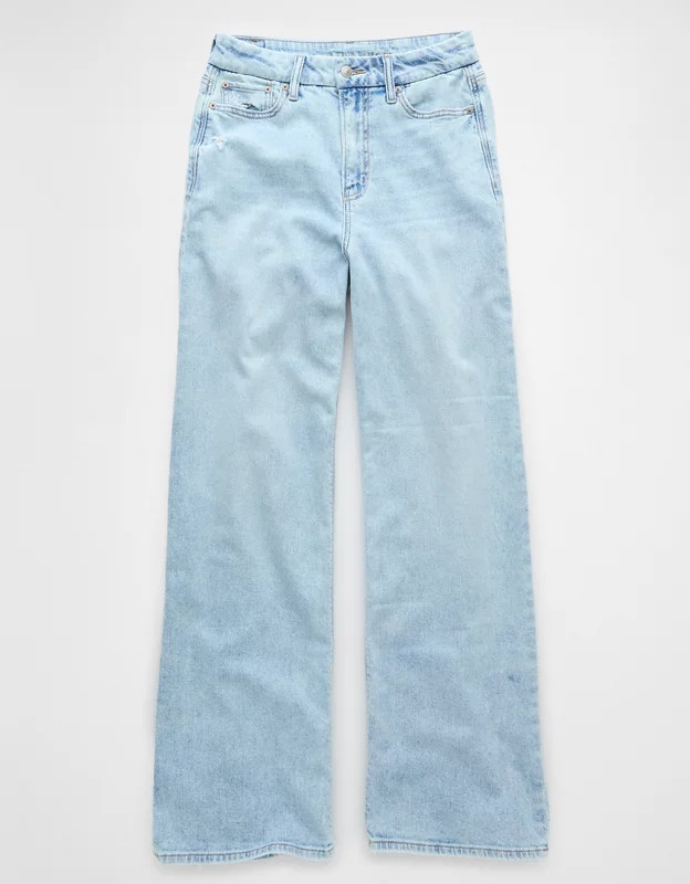 AE Dreamy Drape Stretch Curvy Super High-Waisted Baggy Wide-Leg Jean | American Eagle Outfitters (US & CA)