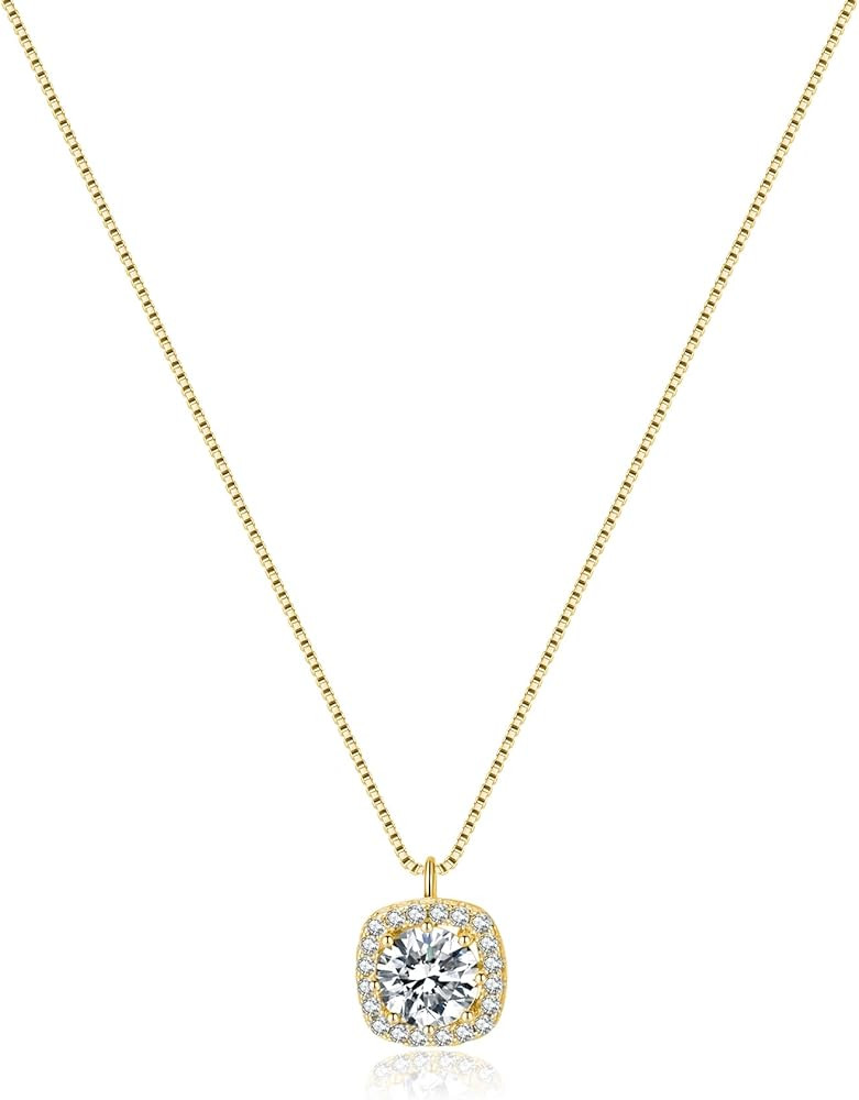 SLUYNZ Solid 925 Sterling Silver CZ Chain Choker Necklace for Women Teens Diamond Square Pendant ... | Amazon (US)