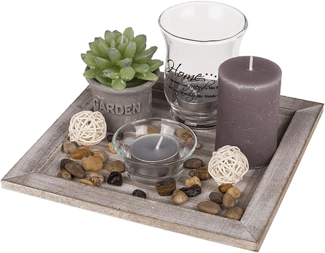Artículos de Decoración/Plato Cuadrado de Madera Natural con Portavelas, Velas y Piedras Decora... | Amazon (ES)