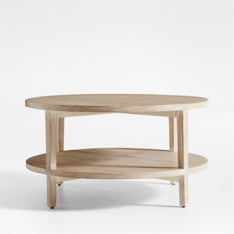 Clairemont 36" Round Natural Oak Wood Coffee Table with Shelf + Reviews | Crate & Barrel | Crate & Barrel