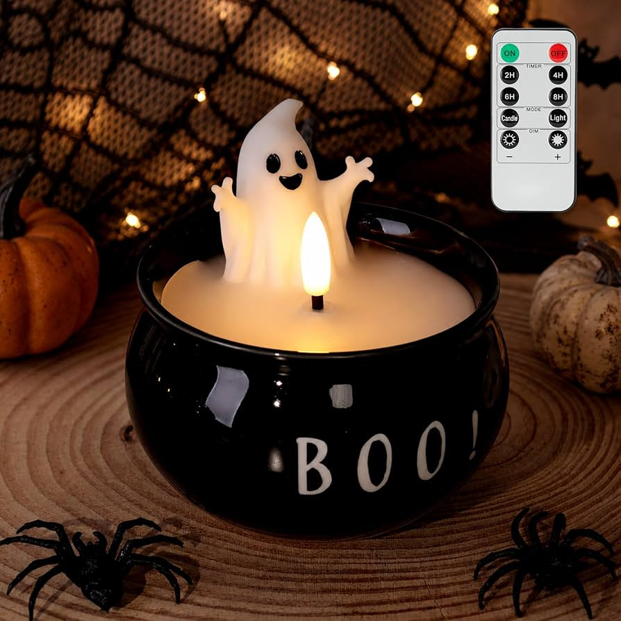 Cute ghost Halloween decor with warm LED candle glow, remote control. Perfect for spooky season h... | Amazon (US)