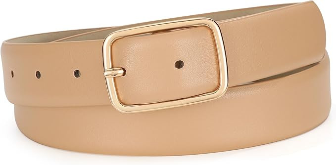 SANSTHS Women's Leather Belt for Jeans Pants Dresses Fashion Ladies Belt Square Gold Buckle Waist... | Amazon (US)