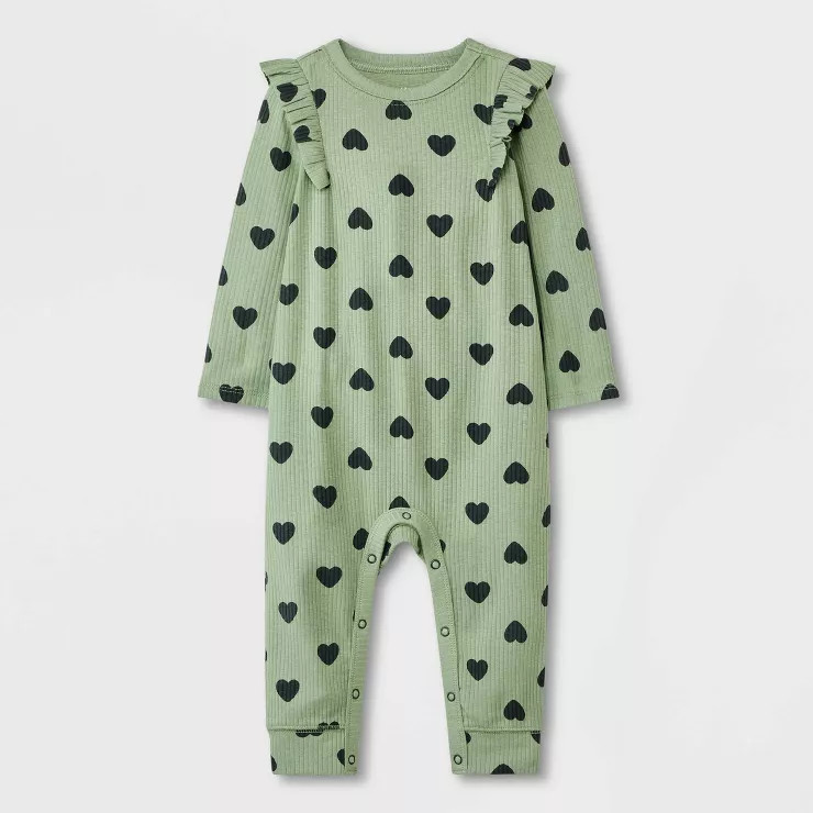Baby Girls' Heart Ribbed Romper - Cat & Jack™ Green/Black | Target