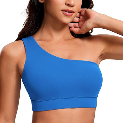 CRZ YOGA Butterluxe Womens One Shoulder Sports Bra - Sleeveless One Strap Low Impact Asymmetrical Workout Yoga Bra Sparkle Blue XX-Small | Amazon (US)