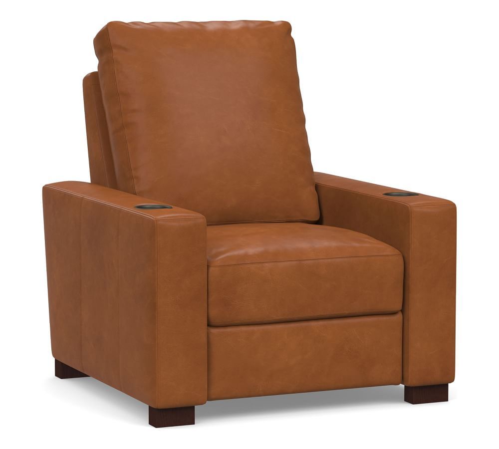 Turner Square Arm Leather Media Single Chair | Pottery Barn (US)