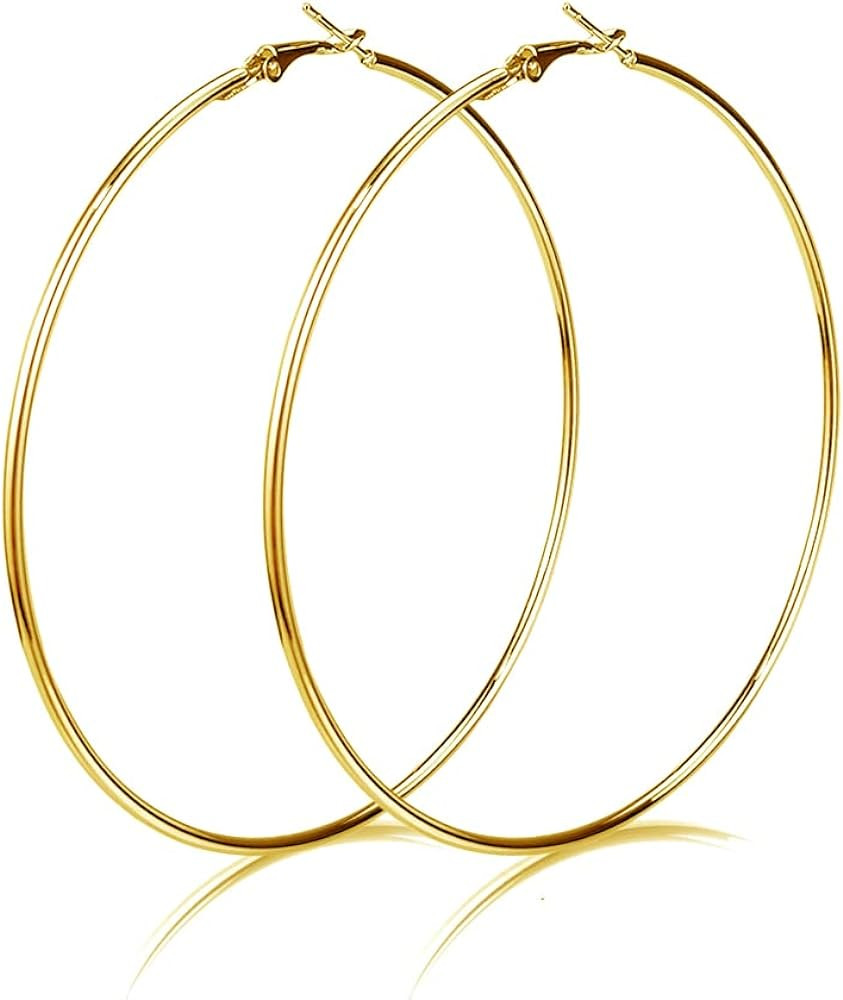 Dainty 100mm 14K Yellow Gold Silver Big Large Hoop Earrings For Women Girls Sensitive Ears Fashio... | Amazon (US)