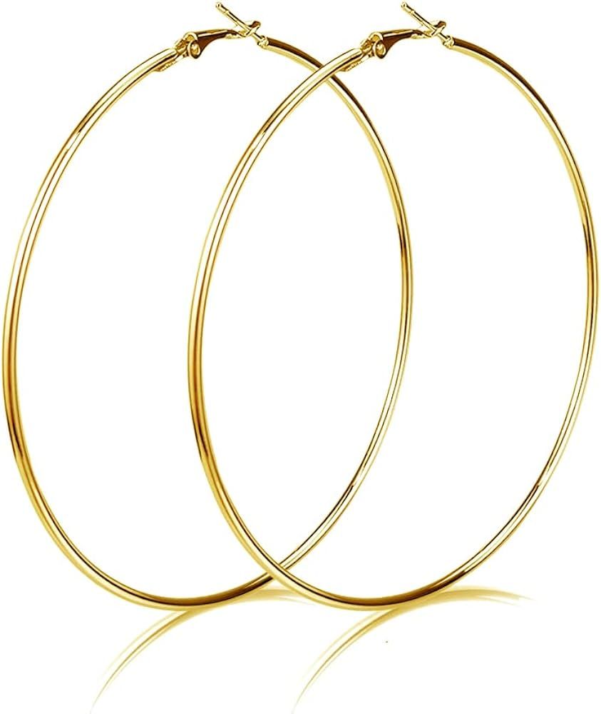Dainty 100mm 14K Yellow Gold Silver Big Large Hoop Earrings For Women Girls Sensitive Ears Fashio... | Amazon (US)