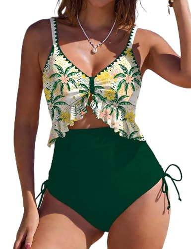 SHESHOW One Piece Swimsuit Women Sexy Cutout High Waisted Bathing Suits Tropical Palm Print Tummy Control Swimsuits M | Amazon (US)