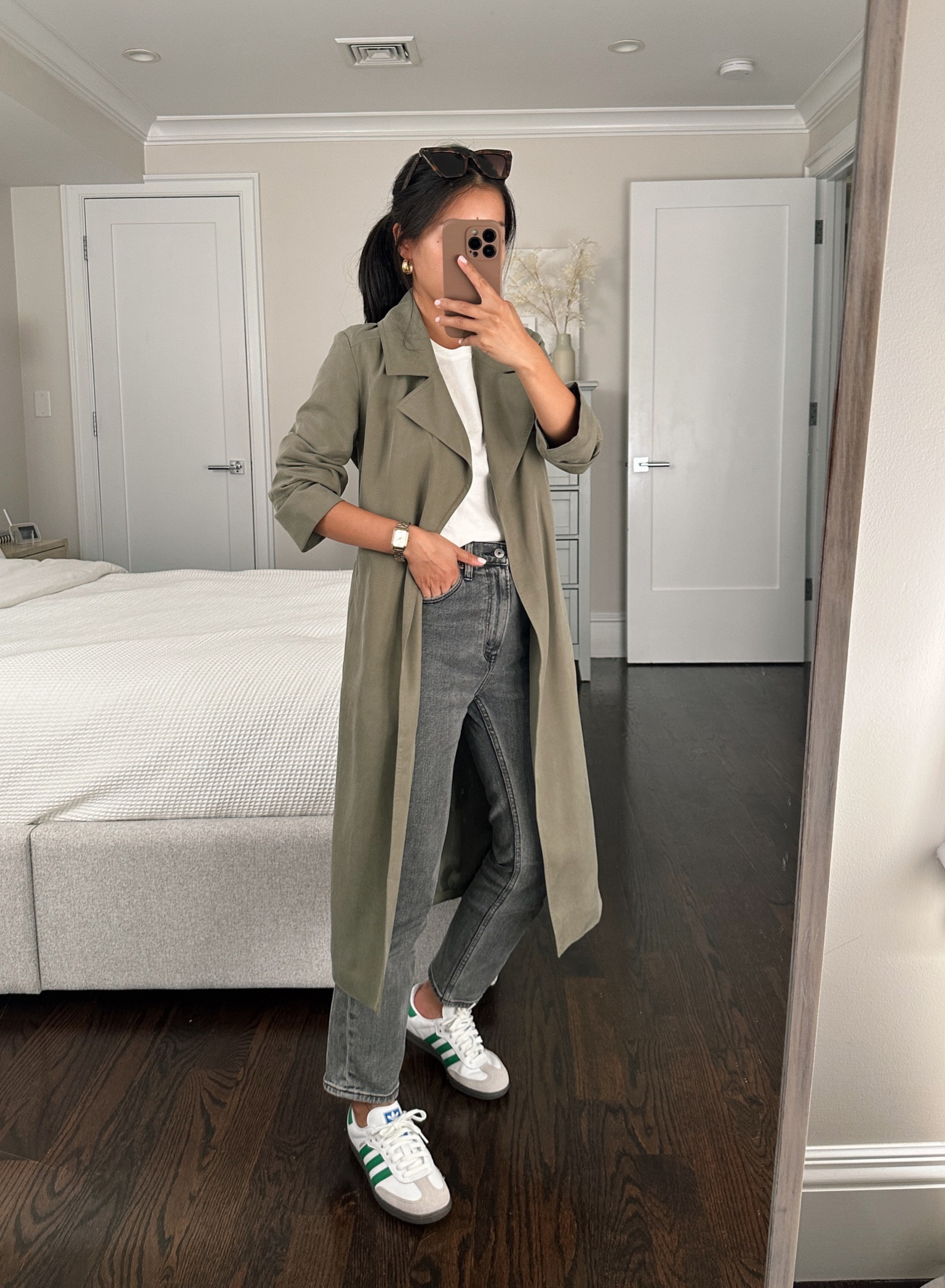 Early Fall casual style :

Finally bought a pair of adidas sambas and they are worth the hype - truly so comfortable and versatile! Well stocked in green or red stripes.

I got my size 5.5 women’s which leave me room for cotton socks. Possibly could’ve done a 5 but I don’t mind a little room for sneakers.

• abercrombie ankle jeans 24 short, restocked in this wash and Medium blue which I wear the most 

• banana republic factory olive trench midi coat xxs petite, on sale. Also comes in black.

• Everlane pocket tee Xs 


#LTKunder100 #LTKSeasonal #LTKshoecrush