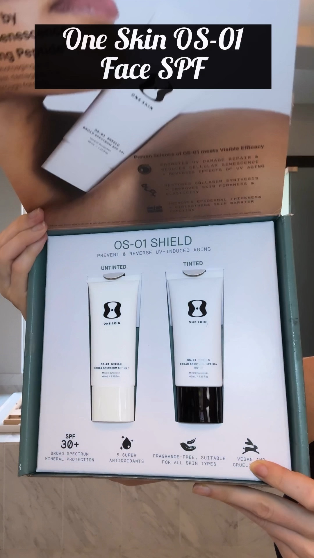 One Skin OS-01 FACE SPF 30+ untinted VS tinted formula comes in Untinted and tinted. Protects skin from advanced UV aging with 100% Non-Nano Mineral Broad Spectrum UV filters & potent antioxidants + OS-01 Senescence Blocking Peptide™  which is scientifically proven to reverse UV-induced aging.

Untinted: Looked like it was going to leave a white cast but once absorbed was invisible.
Sheer tint: matches skin but blend well & check for tide marks!
- Apply before makeup
- Non-greasy
- Didn't irritate my eyes
- Cruelty free SPF for face

#LTKVideo #LTKTravel #LTKBeauty