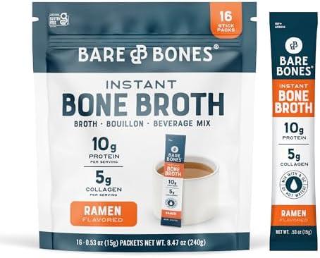 Bare Bones Ramen Bone Broth Instant Powdered Mix Packets | 5g Collagen | 10g Protein | Keto & Pal... | Amazon (US)