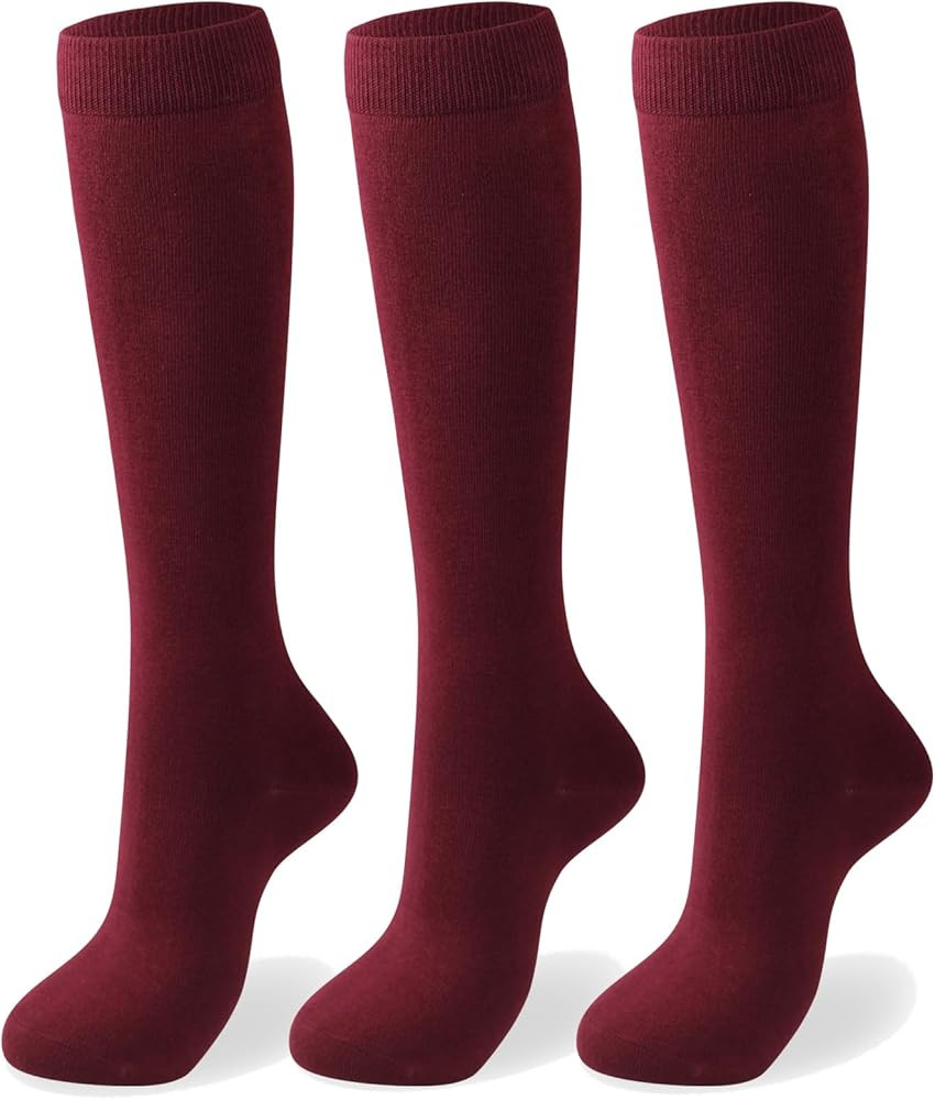 COTTON DAY Women's Soft Combed Cotton Knee High Long Socks Seamless Toe Black White Gray Navy Blu... | Amazon (US)