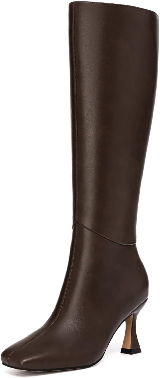 Kitten Heel Knee High Boots for Women Square Toe Fall Tall Boots | Amazon (US)
