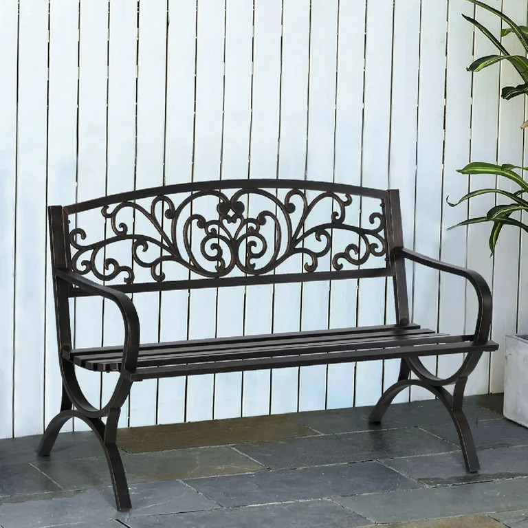 Sophia & William 50" Cast Iron Metal Outdoor Garden Park Bench - Bronze | Walmart (US)