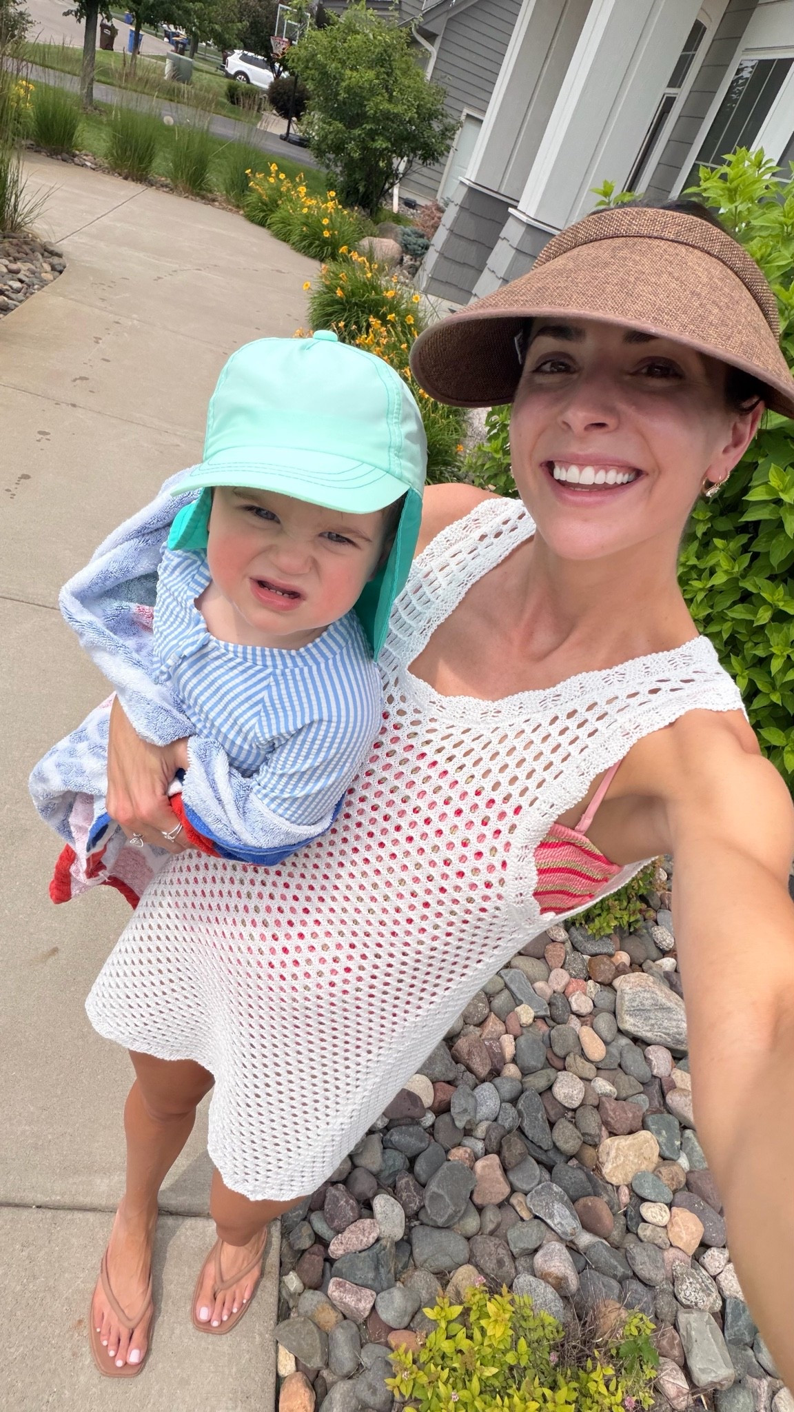 Pool day! 💦 Looks like I’m just wrangling him around 🤣 but I bundled him up in the towel after swimming like a little burrito 🌯 

Swim coverup: true to size (S)
One piece swimsuit: true to size (S) 
Crocs flip flops: true to size

#LTKSaleAlert #LTKmomlife #LTKSwim