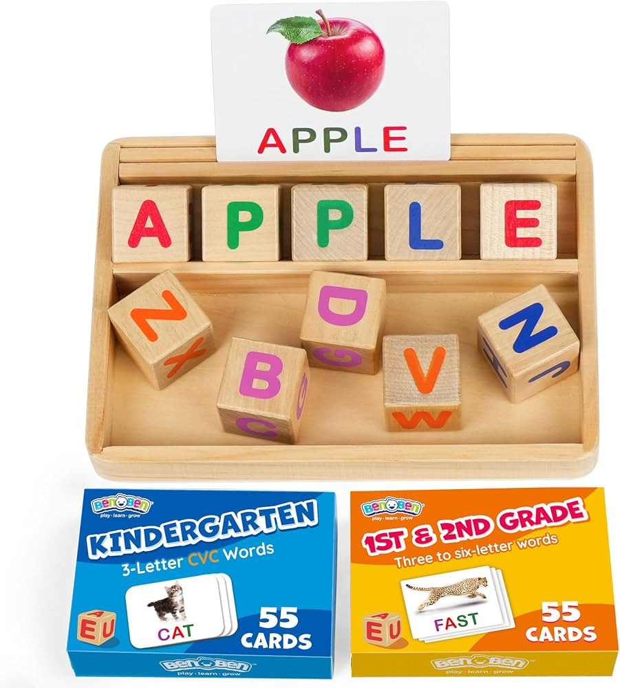 BenBen Spelling Games for Kids 3-8, Wooden Matching Letter Toys with 110 Sight Words Flash Cards,... | Amazon (US)