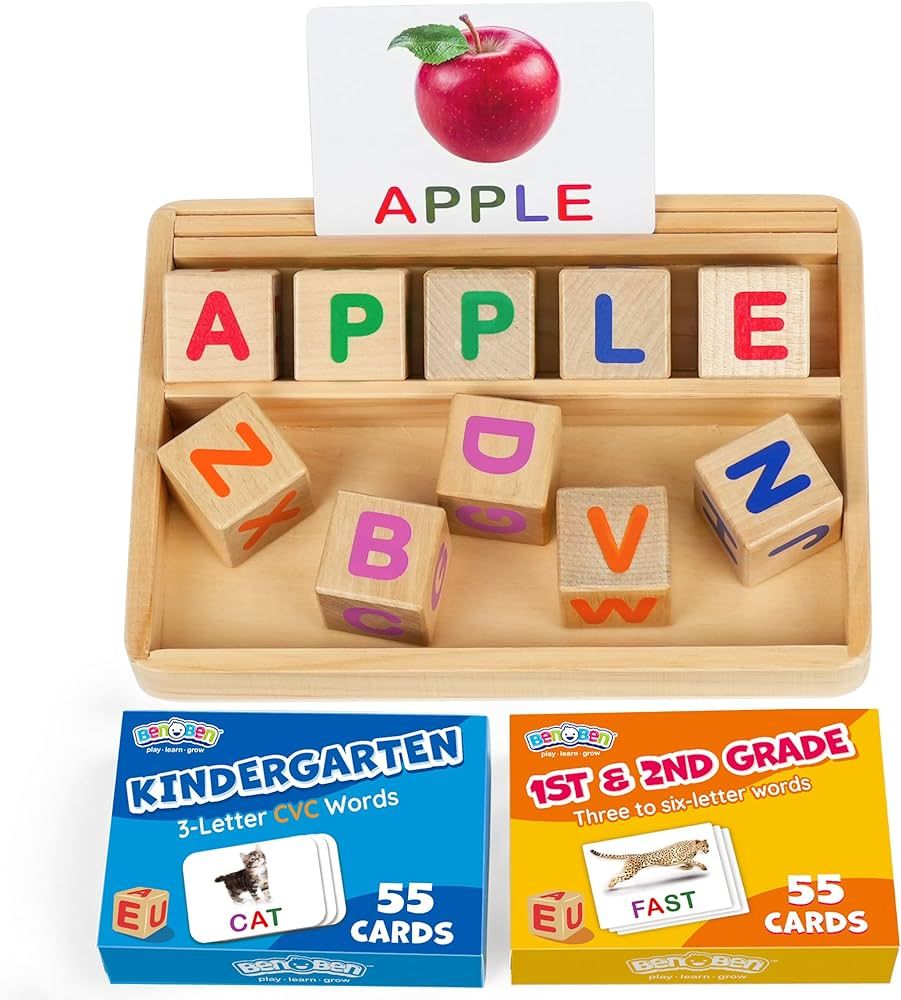 BenBen Spelling Games for Kids 3-8, Wooden Matching Letter Toys with 110 Sight Words Flash Cards,... | Amazon (US)