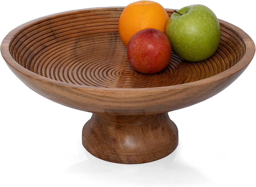 Folkulture Wooden Fruit Bowl for Kitchen Counter, Fruit Bowls for Farmhouse Décor, Pedestal Bowl... | Amazon (US)