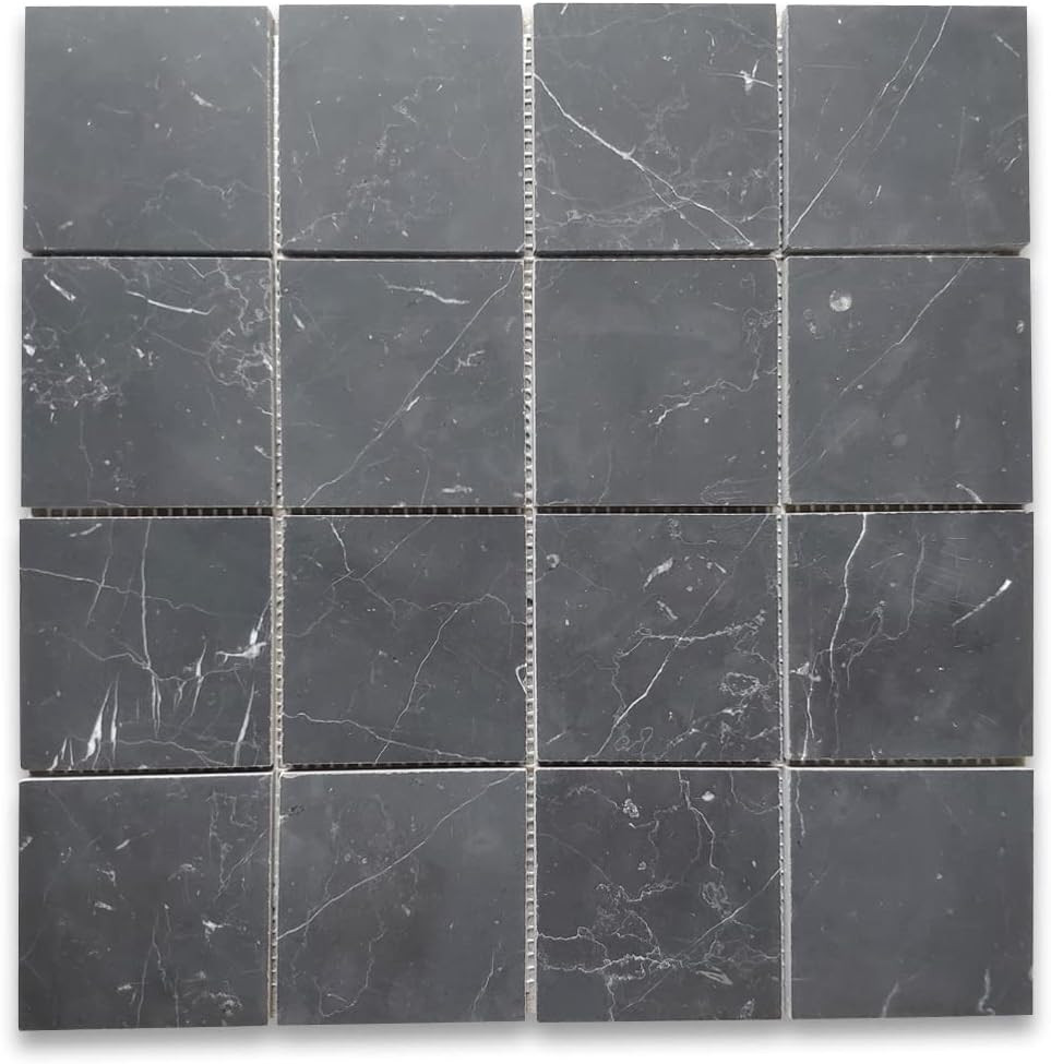 Stone Center Online Nero Marquina Black Marble 3x3 Square Mosaic Tile Honed Kitchen Bath Wall Flo... | Amazon (US)