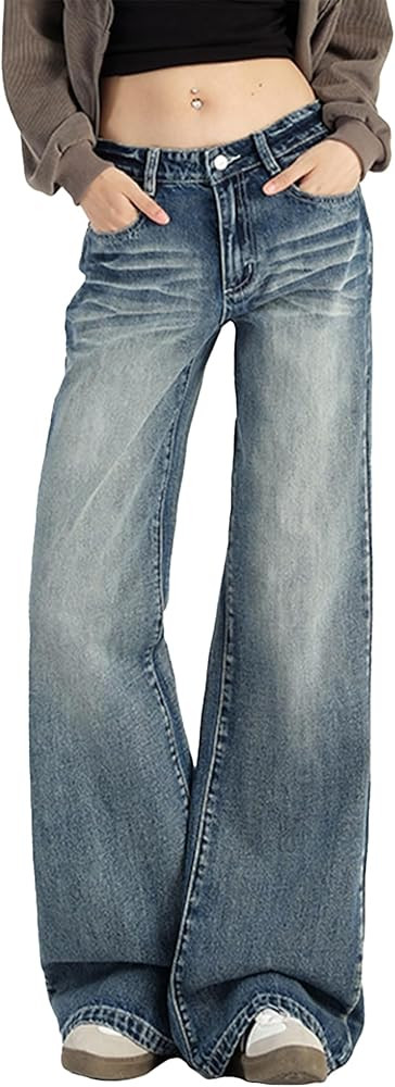 EMMIOL Womens Wide Leg Jeans Straight Baggy Boyfriend Low Rise Denim Pants Flare Jeans Trendy Out... | Amazon (US)