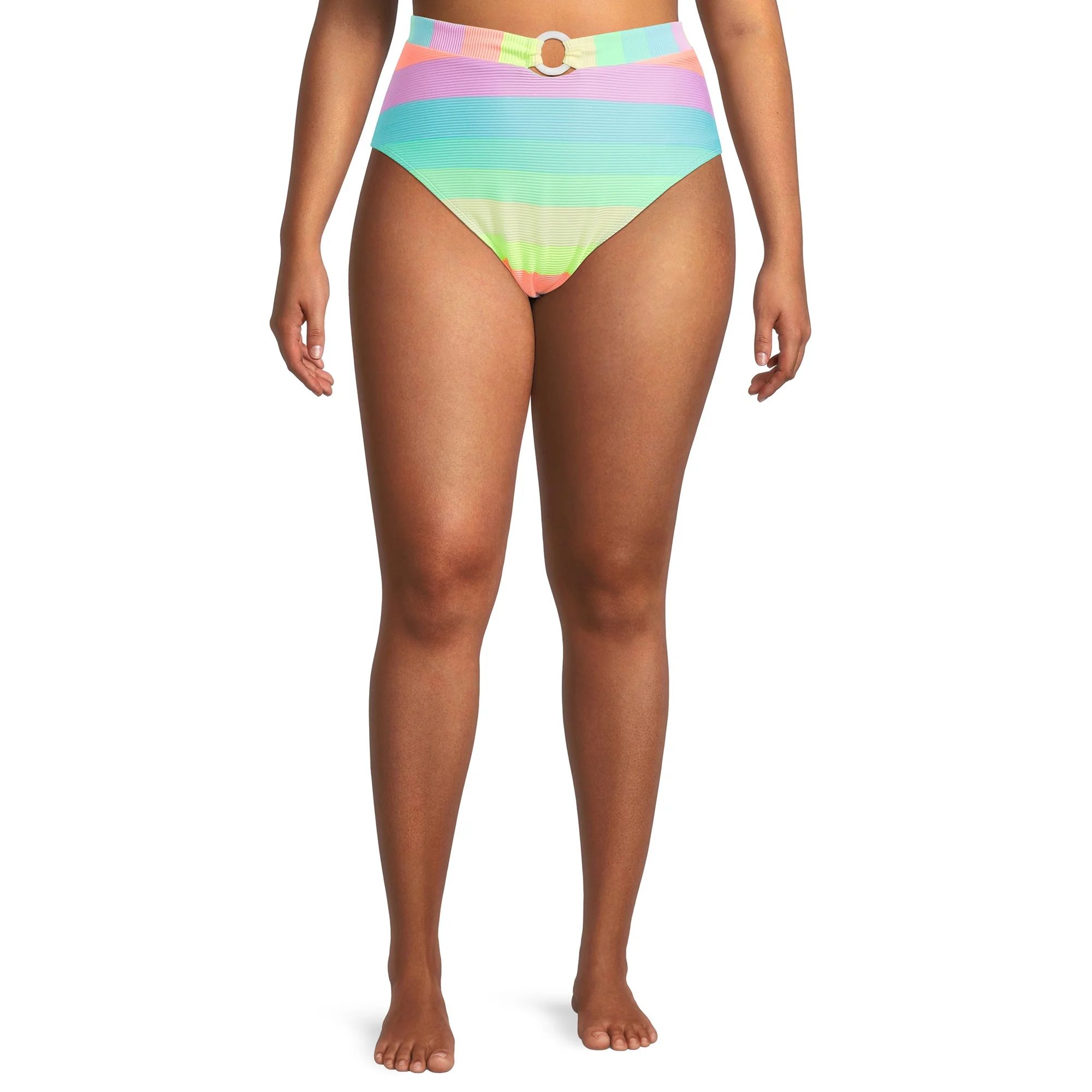 No Boundaries Juniors' Rainbow Stripe High Waisted Bottom | Walmart (US)