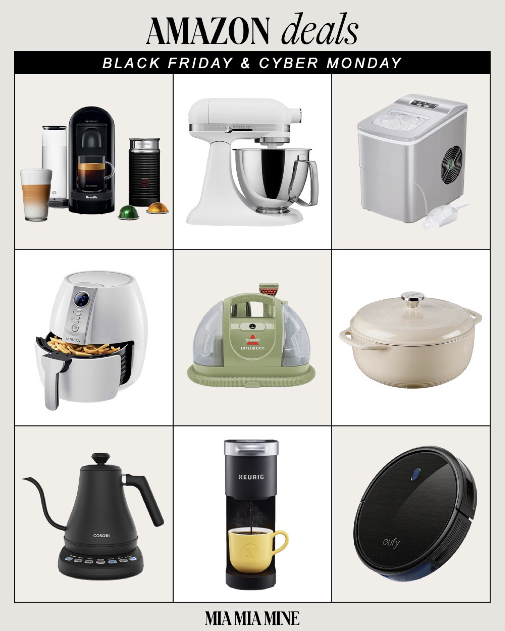 Amazon Black Friday and cyber Monday deals
Kitchenaid mixer on sale
Nespresso coffee maker on sale
Eufy vacuum on sale
Air fryer deals 

#LTKsalealert #LTKhome #LTKCyberweek