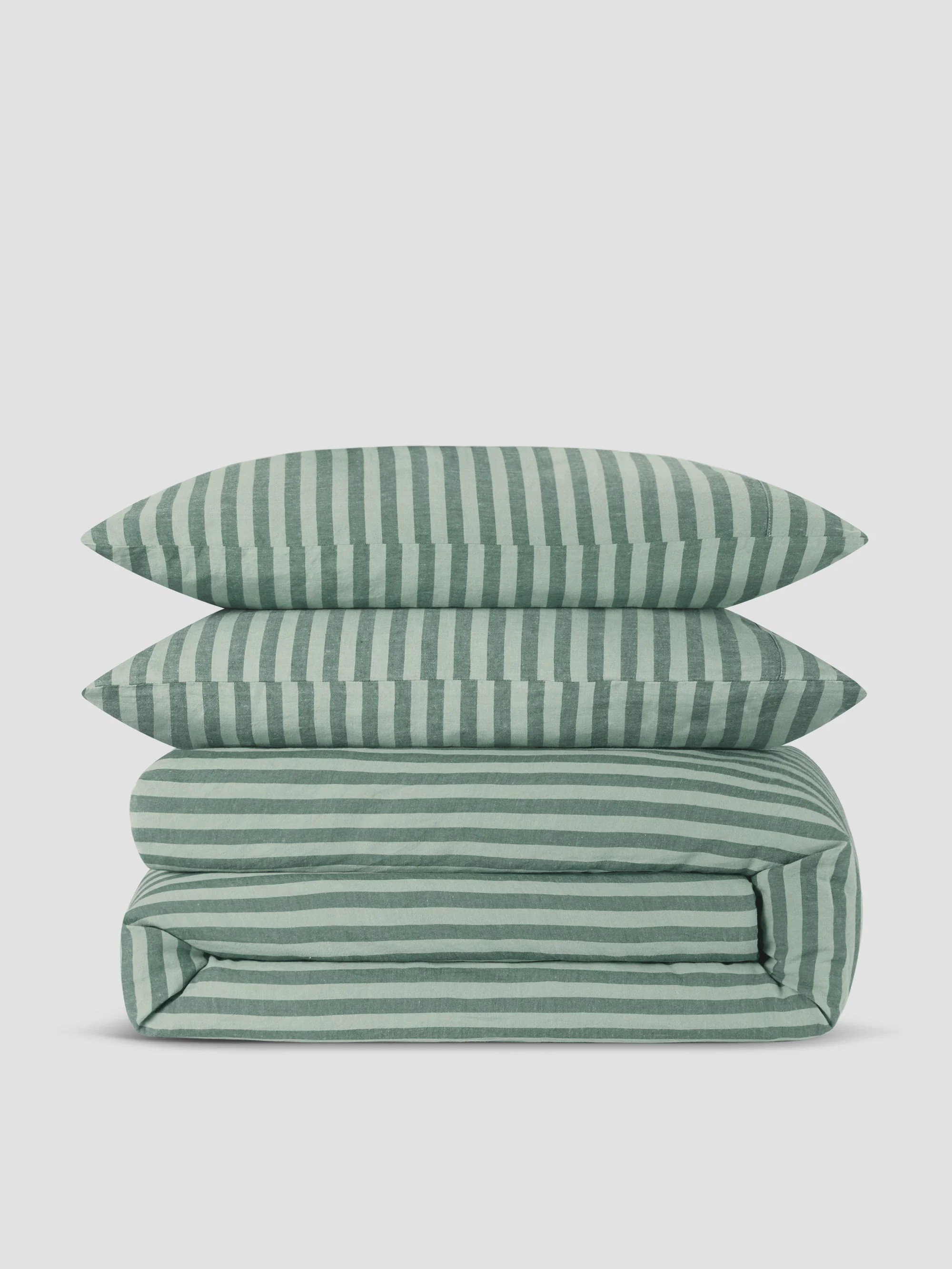 Pine Green Pembroke Stripe Linen Blend Duvet Set | Piglet