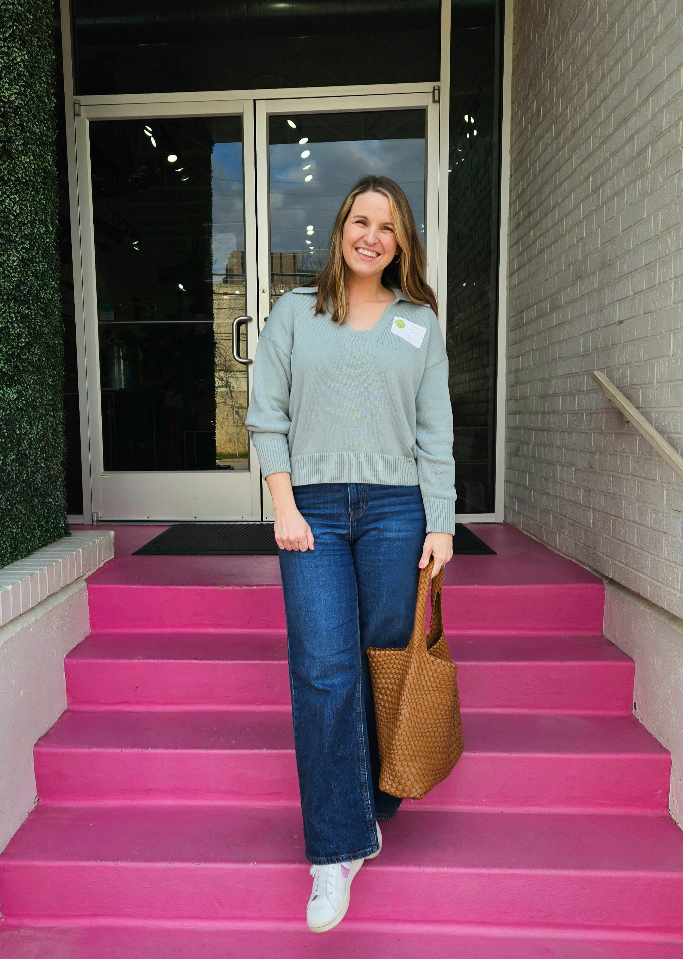 Winter casual outfit, wide leg jeans, sneakers & polo sweater, woven handbag

#LTKFindsUnder50