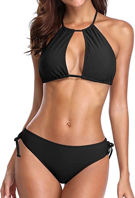 beautyin Women Two Piece Halter Padded Bikini Swimsuits Keyhole Cutout Swimwear | Amazon (US)