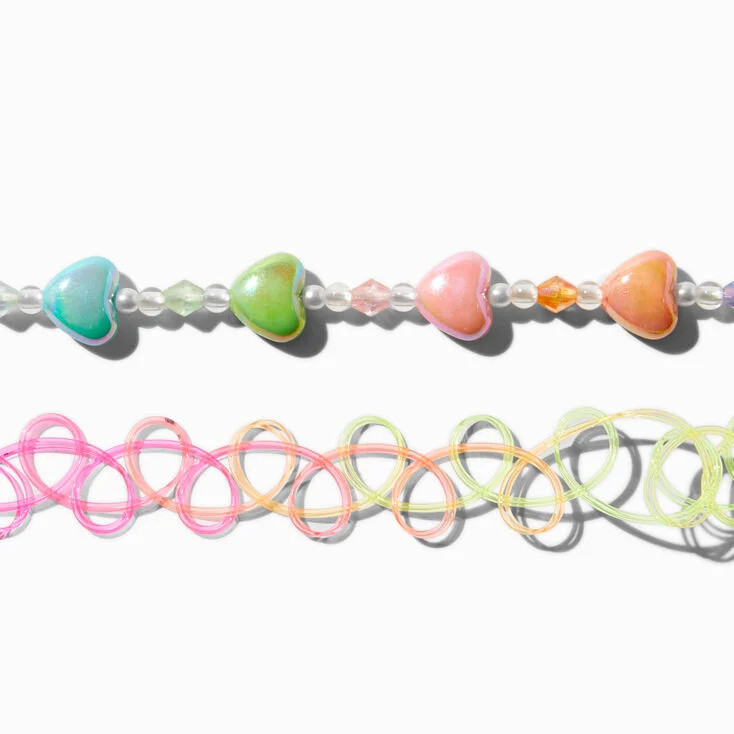 Ombré Heart Beaded Choker & Rainbow Tattoo Chokers - 2 Pack | Claire's (UK)